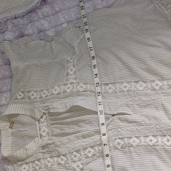 Free People Baby Blues Cream Ruffle Cap Sleeves Stripes Lace Baby Doll Tunic S - Picture 4 of 9